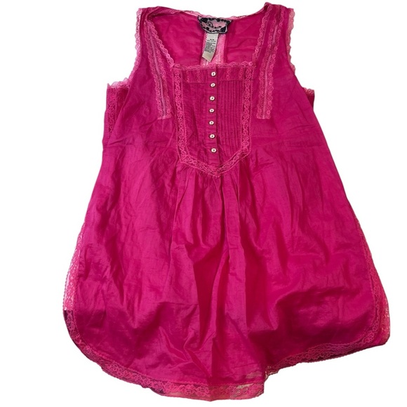 y2k dex hot pink button up lace mesh tank top mini dress vintage coquette barbie - Picture 2 of 7